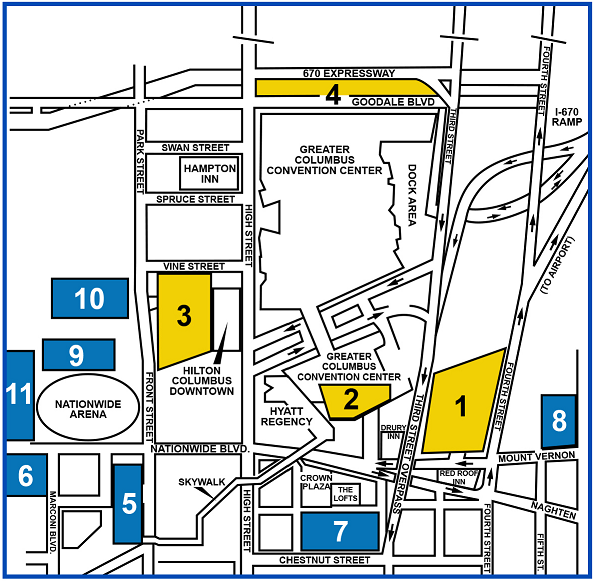 Map showing parking areas