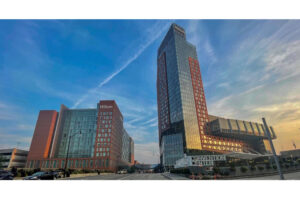 View of the Hilton Columbus Downtown from the ground